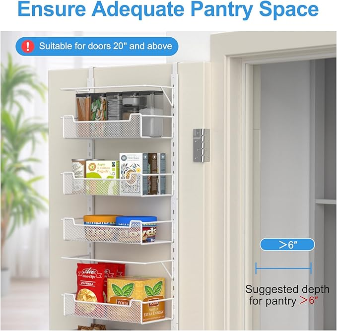 Over the Door Pantry Organizer, 10-Tier Over the Door Organizer with Adjustable Basket, Pantry Door Organization for Pantry Kitchen Storage Room Spice Rack, White