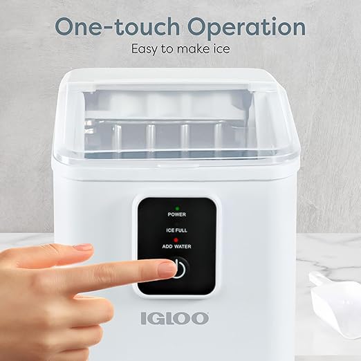 Igloo Self-Cleaning Countertop Ice Maker - Compact and Portable - Creates 26 lbs. Per Day, 8 Pieces Ready Every 7-8 Minutes - Includes Ice Scoop and Basket - White