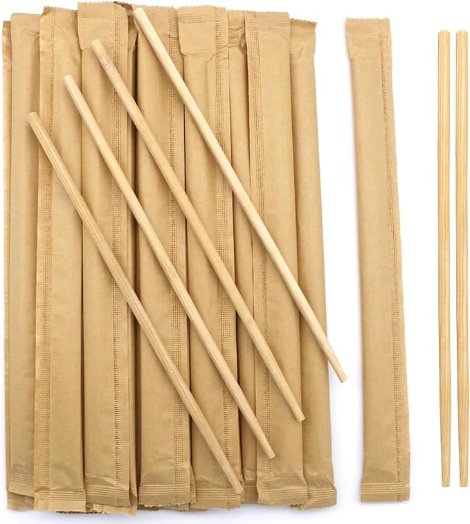Disposable Bamboo Chopsticks (Approx.100 sets),Japanese Chopsticks,9.25'' Long Chopsticks Disposable,Individually Full Kraft Paper Wrapped Chinese Chopsticks
