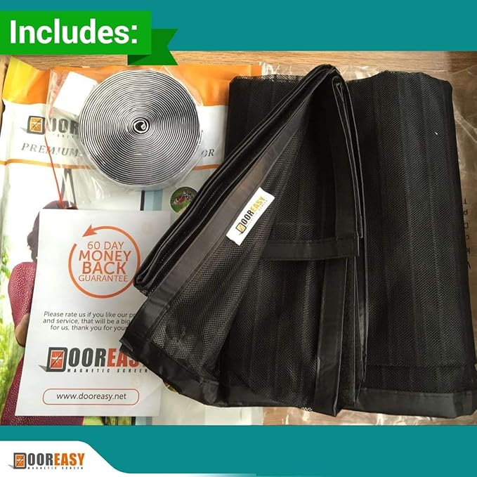 Dooreasy Hands-Free Magnetic Screen Door Polyester Mesh, Full Frame Loop Sewn,Quick Close No Slightest Gap, Fits Door Opening Up to 34"x95"