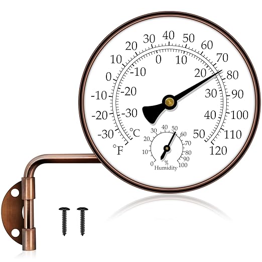 4" Brass Swivel Thermometer Indoor Outdoor Thermometer, Outside Decorative Weather Thermometer Hygrometer for Kitchen Window, Patio, Greenhouse