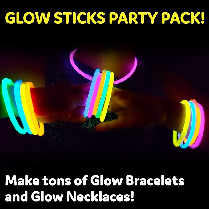PartySticks Glow Sticks Party Supplies 200pk - 8 Inch Glow in the Dark Light Up Sticks Party Favors, Decorations, Neon Party Necklaces and Bracelets with Connectors