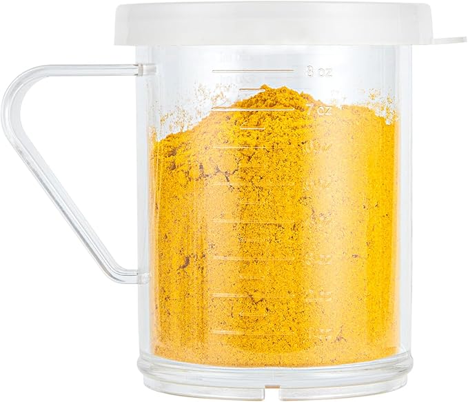 Restaurantware-RW Base 10 Ounce Clear Plastic Dredge Spice Shaker, 1 Reusable Dry Rub Shaker - Includes White Solid Lid, With Handle, Clear Polycarbonate Spice Holder, For Seasonings