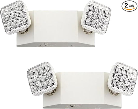 Lithonia Lighting Basics LED Emergency Light, Emergency Lighting with Dual Adjustable LED Lamp Heads, Wall Mount, Damp Location Rated, 90-Minute Backup, 120/277V, White, 2-Pack (EU2C CP2)