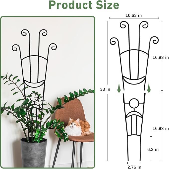 32.6in Plant Trellis for Climbing Plants Indoor, Expandable Large Metal Trellis for Potted Plants, Heavy-Duty Tall Pothos Plant Climber Support for Ivy Pothos Hoya Monstera, 4P