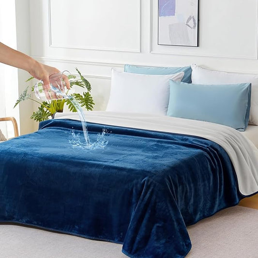 SOCHOW Waterproof Blanket for Bed Sofa Couch, Water Resistant Blanket Washable 60"x80", Reversible Leakproof Bed Cover for Adults Elderly Pets, Navy Blue & Light Grey