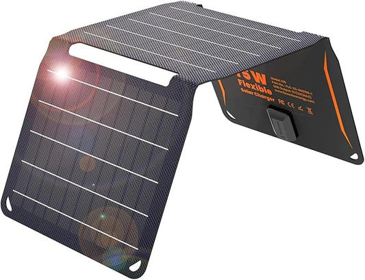 FlexSolar 15W USB Solar Panel Small Portable Foldable Solar Charger (5V/3A Max), Mobile Solar Panels Compatible with Cell Phone iPad, IP67 Waterproof Mini Solar Panels for Backpacking, Camping, Hiking