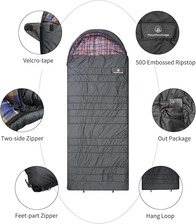 Polycotton Sleeping Bag for Adult&Kids,Cold&Warm Weather Large with Compression Sack and Water Resistant for Family Camping,Travel and Car Camping