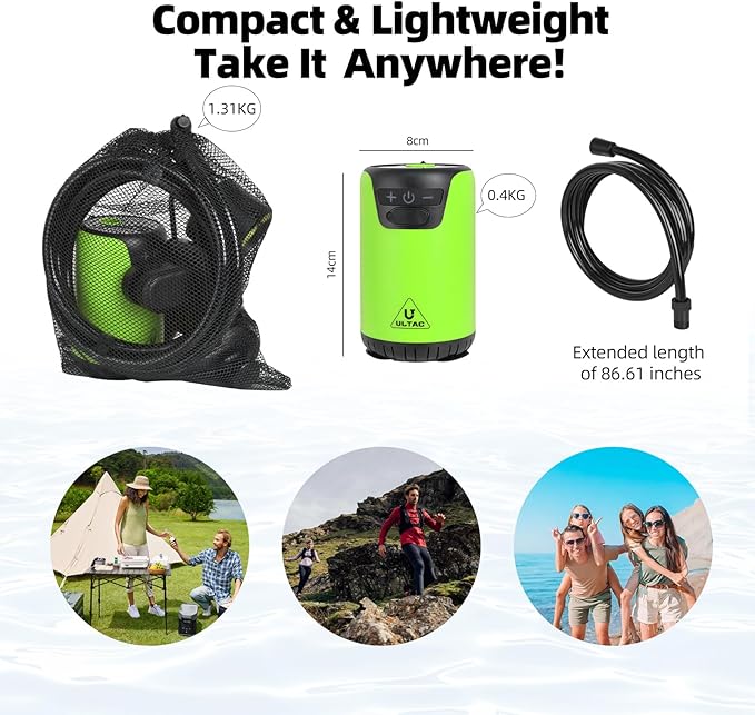 Portable Shower for Camping, 10000mAh Outdoor Electric Shower Pump Rechargeable IPX7 Waterproof Camp Shower with LED Display and 2 Head Nozzle for Camping, Hiking, Travel, Car, Pet