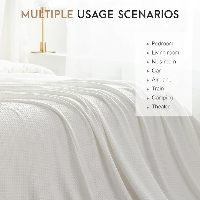 AmyHomie Cooling Waffle Blanket Queen Size, 100% Rayon Derived from Bamboo, Cool Summer Blanket for Hot Sleepers Soft Comfy Lightweight Blankets for All Seasons(White, 90×90in)