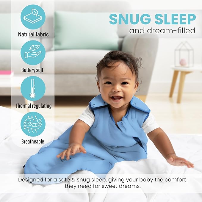 Rayon Made from Bamboo Sleep Sack 1.0 TOG 0-6 Months Unisex Baby Sleeping Bag with 2-Way Zipper Breathable Wearable Blanket Baby