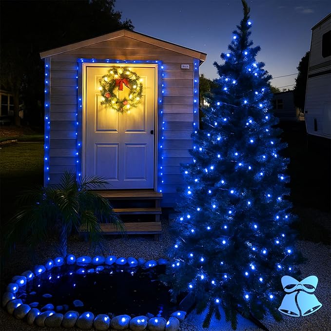 SANJICHA Blue Solar String Lights, Extra-Long 2 Pack 144FT 400LED Super Bright Solar Fairy Lights Outdoor, Waterproof Copper Wire 8 Modes for Garden Tree Party Wedding Decorations