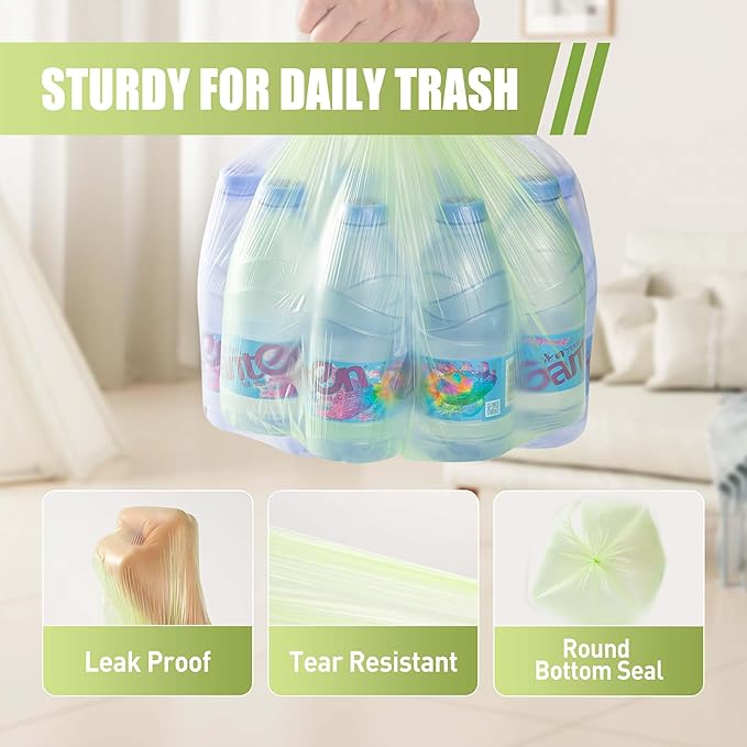 Zhuqing 3 Gallon Trash Bags, 10L Biodegradable Garbage Bags, 100 Counts Compost Wastebasket Liners Bags for Kitchen Bathroom Office, Green