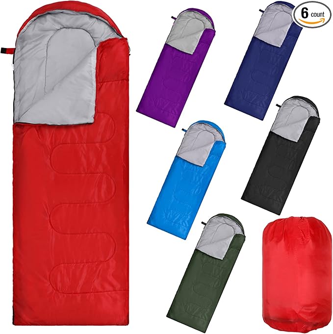 Macarrie 6 Pack Camping Sleeping Bags Bulk for Adults, 4 Season Cold Weather Sleeping Bag with Compression Sack Lightweight Waterproof Essential Gear for Backpacking Hiking Travel