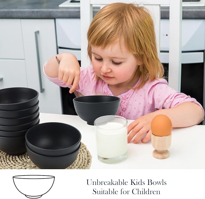 Homienly Wheat Straw Small Bowl Set of 8, Unbreakable Dessert Bowl - 10 OZ, Wheat Straw Mini Bowls for Kitchen, Kids, Microwave and Dishwasher Safe Bowls for Snack, Appetizer, Ice Cream (Black)