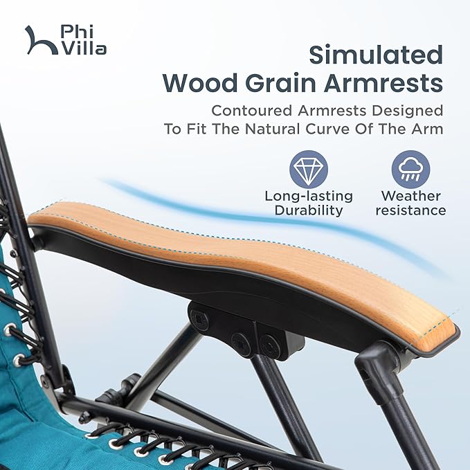 PHI VILLA XXL Oversized Padded Zero Gravity Chair, Foldable Patio Recliner, 30" Wide Seat Anti Gravity Lounger with Cup Holder, Set of 2, Support 400 LBS (Aqua)
