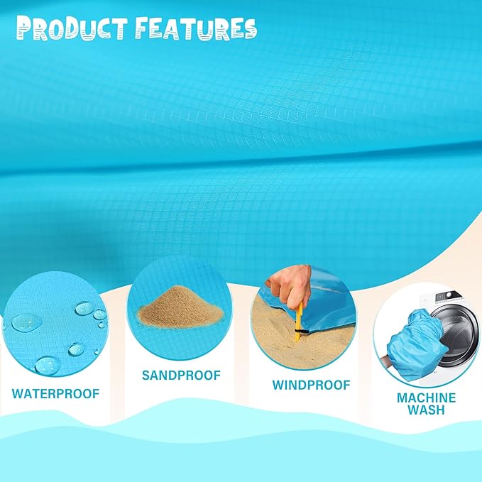 Beach Blanket Waterproof Sandproof 1-7 Adult Oversized 78 '' × 81 '' Lightweight Durable Compact Sand Free Beach Mat for Travel Camping Hiking Picnic Blanket