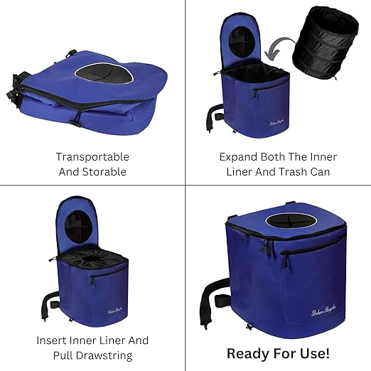 Portable Trash Can for Boating and Camping - Durable and Collapsible with Inner Bin - Kayak, Fishing, Beach, Hiking and Camping Essentials, Boat Accessories 8 Gallon Trash Can (Blue)