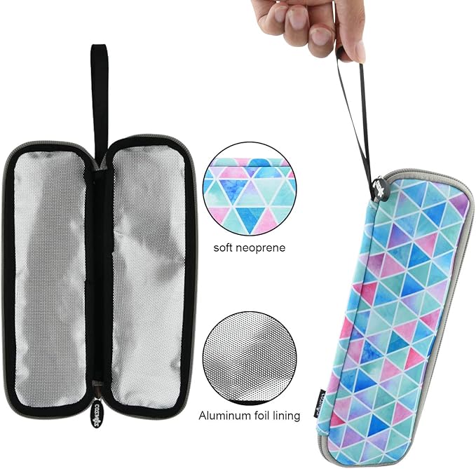 CM Reusable Portable Travel Tableware Carrying Bag Storage Case Cutlery Flatware Organziers for Straw Spoon Fork Chopsticks Utensil Holder (Fade in Blue Triangle Pattern)