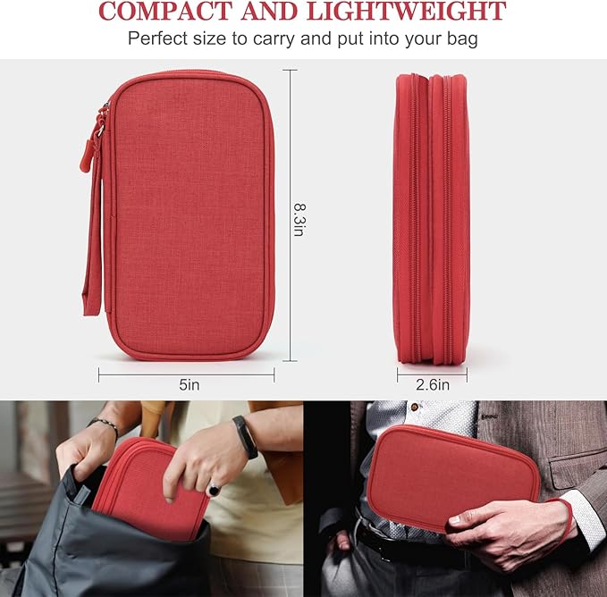 FYY Electronic Organizer, Travel Cable Organizer Bag Pouch Electronic Accessories Carry Case Portable Waterproof Double Layers Storage Bag for Cable, Cord, Charger, Phone, Earphone, Large Size, Red