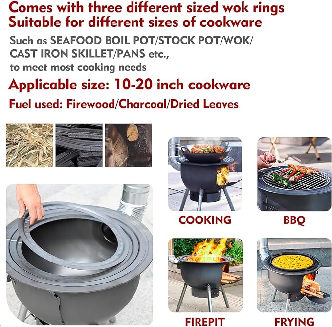 Multifunction Wood Burning Stove with Grill Rack,Large Portable Charcoal Grill,Camping Rocket Stove for Outdoor/Backyard Cooking,Chinese Wood Stove,Off Grid Living Supplies