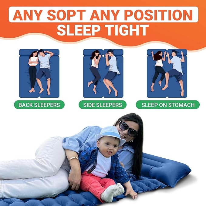 KingCamp Sleeping Pad for Camping, Ultralight Connectable Inflatable Sleeping Pad Camping Mattress with 6.3" Built-in Pillow & Foot Pump for Backpacking Hiking Tent Cot