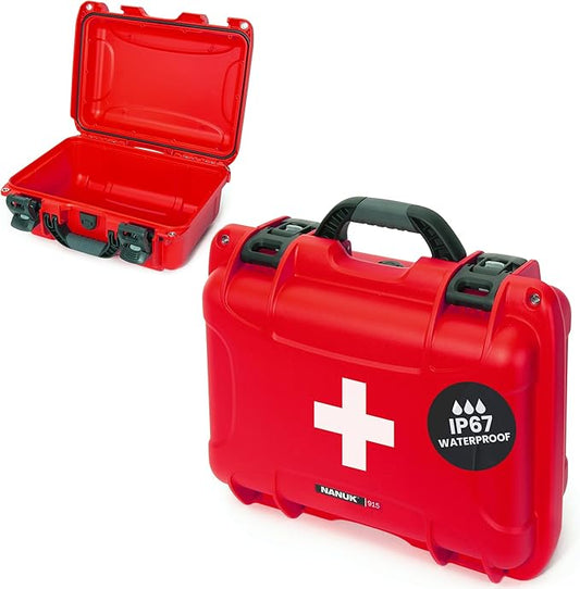 NANUK 915 Waterproof First Aid Box Empty – Durable, Medical First Aid Organizer Case, IP67-Rated, Dustproof, Impact-Resistant, and Floats (7.4" x 4.9" x 3.1") – Red