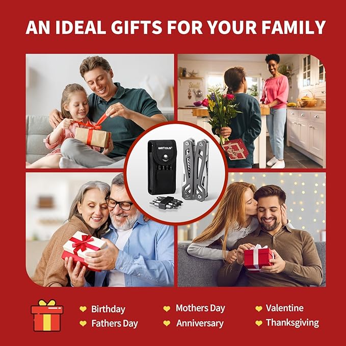 Gifts for Men Him Dad, WETOLS 21-in-1 Multitools with Pocket Knife, Stainless Steel Self-locking Pliers with 8 Screwdriver Bits, Multi Tool Camping Gear, EDC Knife with Pouch for Outdoor Survival