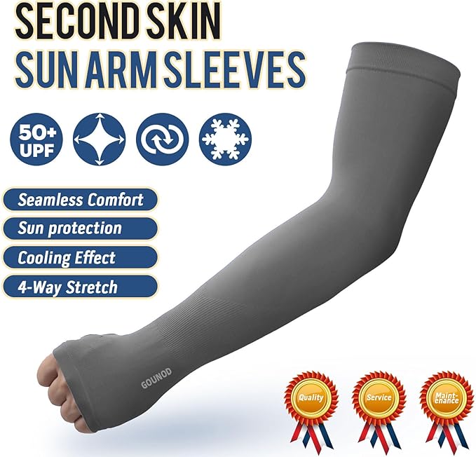 GOUNOD Sun Protection Cooling Arm Sleeves with Thumb Holes - Gardening Outdoors Sports Workouts Sunscreen Arm Sleeves