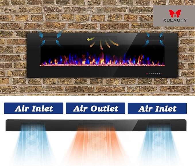 60" Electric Fireplace in-Wall Recessed and Wall Mounted 1500W Fireplace Heater and Linear Fireplace with Timer/Multicolor Flames/Touch Screen/Remote Control