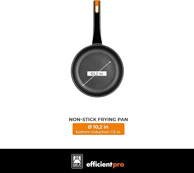 BRA COOKWARE Efficient Pro Frying Pan | 10.2 inches Cast Aluminum Frypan | Profile Plus Non-Stick | All Heat Source Compatible | PFOA Free | Ergonomic Heat-Resistant Handle | Non Deformable