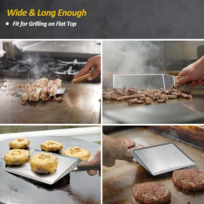 Stainless Steel Metal Spatula Set For Griddle, Grill Spatula Scraper for BBQ/Flat Top Grill- Full Tang Handle -Thicked Blade- Beveled Edges, Great Griddle Accessories for Pancake/Smash Burgers