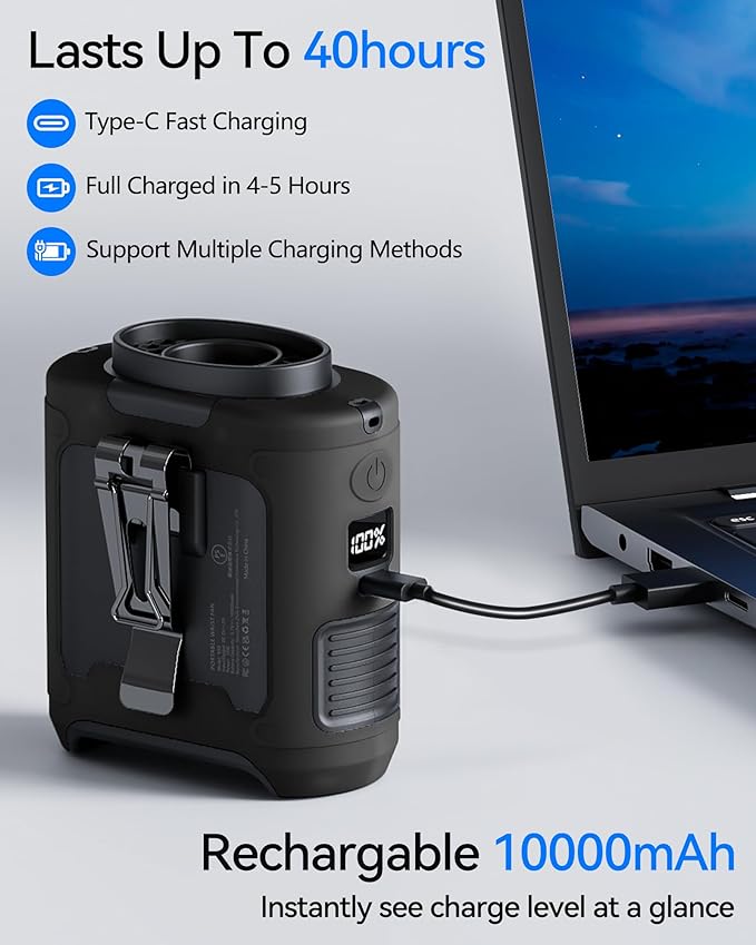 AI Portable Waist Fan Rechargeable 10000mah Belt Shirt Clip On Fan For Body Cooling That Blow Cold Air 5 Speeds Flashlight Up To 40H