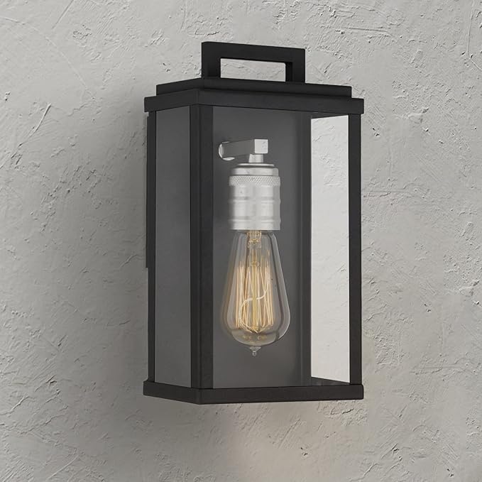 Eva Outdoor Lantern - 1-Light Exterior Wall Fixture with Clear Glass Shade, Matte Black Finish, Weather Resistant for Entryway, Doorway, Corridor, Balcony