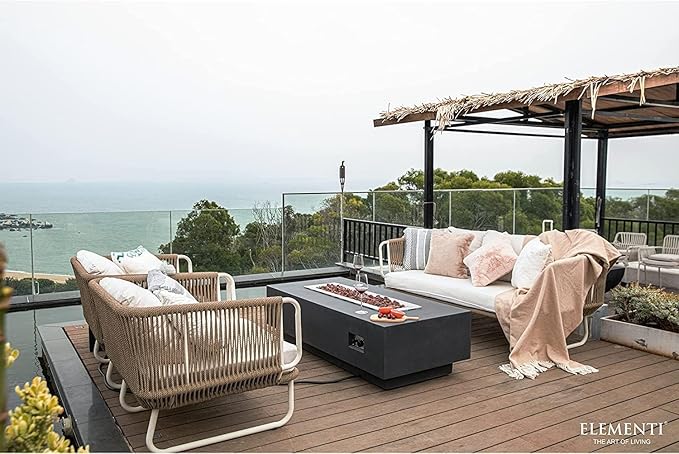 Elementi | Bundle Granville Gas Fire Pit Cast Concrete 60" Rectangular Fire Table, Outdoor Fire Pit Electronic Ignition | Canvas Cover, Lava Rock Included | Dark Gray (Propane Gas)