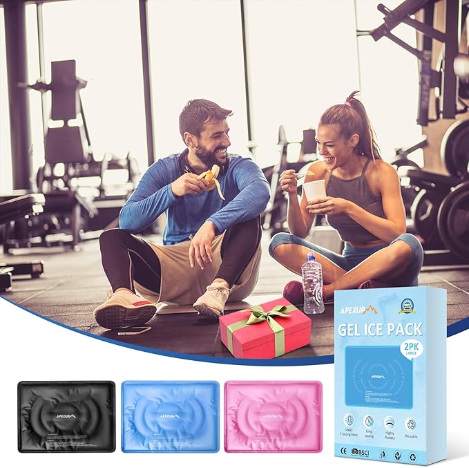 APEXUP Gel Ice Packs for Injuries Reusable, Flexible Double Sided Cold Packs for Injuries, Ice Pack for Knee, Shoulder, Back, Hip, Leg, Arm (Pink, L, 2PK)