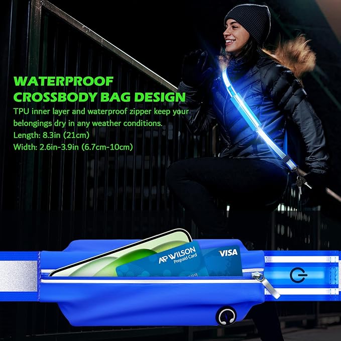 Reflective Sash Gear for Walking at Night,LED Reflective Belt Safety Lights,Lights for Night Dog Walking,High Visibility Type-C Rechargeable with Phone Holder for Men Women