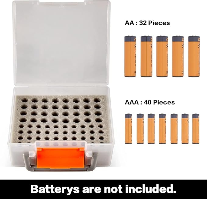 FULLCASE Battery Storage Organizer Holder Holds 72 AA AAA Batteries, Box Cases Garage Container, Home Drawer Organization Dispenser (Case Only) (White)