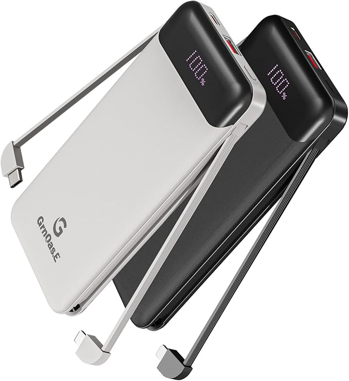 GrnOas.E 2-Pack 10000mAh Power Bank for iPhone,22.5W Fast Charging Portable Charger for iPhone,4 Outputs 3A High Speed Power Bank with Built in Cables,Travel Essentials Battery Pack for iPhone and etc