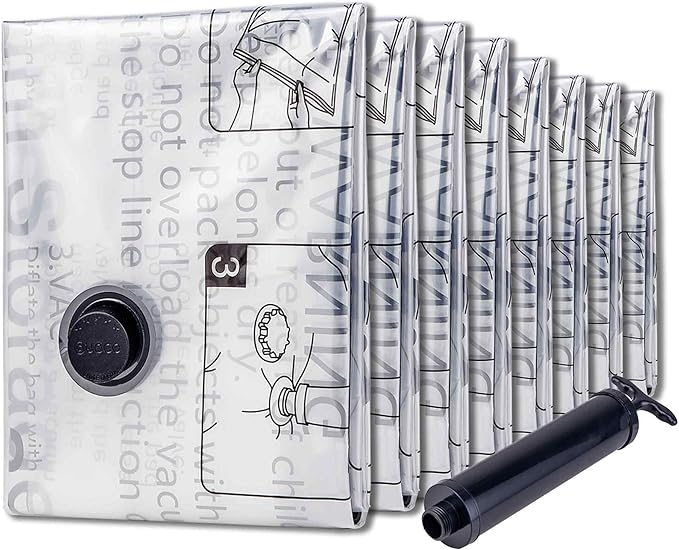 Vacuum Storage Bags 8 XXL Jumbo, Space Saver Bags with Travel Hand Pump, Compression Airtight Sealer Bags for Clothes, Bedding, Pillows, Comforters, Blankets