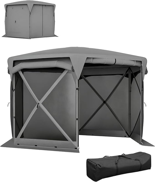 Outsunny Pop Up Gazebo Screen Tent House, 11 x 11ft with UPF30+ Removable Roof Cover, 4 Roll-up Wind Panels and Carry Bag for Camping, Patio, Backyard, Lawn, Dark Gray
