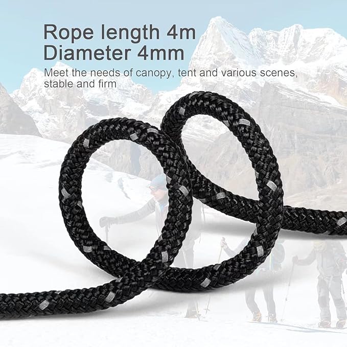 8 Pack 4mm Guy Lines Ultralight Tent Cords with Aluminum Adjuster Tensioner Outdoor Camping Guylines Ropes for Tent Tarp,Climbing,Hiking Backpacking (Black)