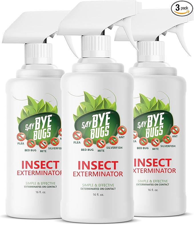 Insect Exterminator - a Non-Toxic, Kill on Contact Bug Spray hat Doesn't Stain & is Odor Free. Kills Fleas, Ants, Mites, Silverfish, and Other Home Insects. Shake & Spray (3X 16oz)