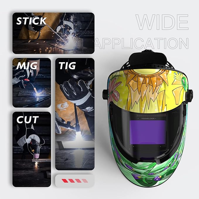 YESWELDER Auto Darkening Welding Helmet with Side View, 180° Panoramic View, 1/1/1/1 True Color Solar Powered Welder Hood, Wide Shade 4/5-9/9-13 Welder Mask for TIG MIG ARC Cut and Grind, LYG-Q800D