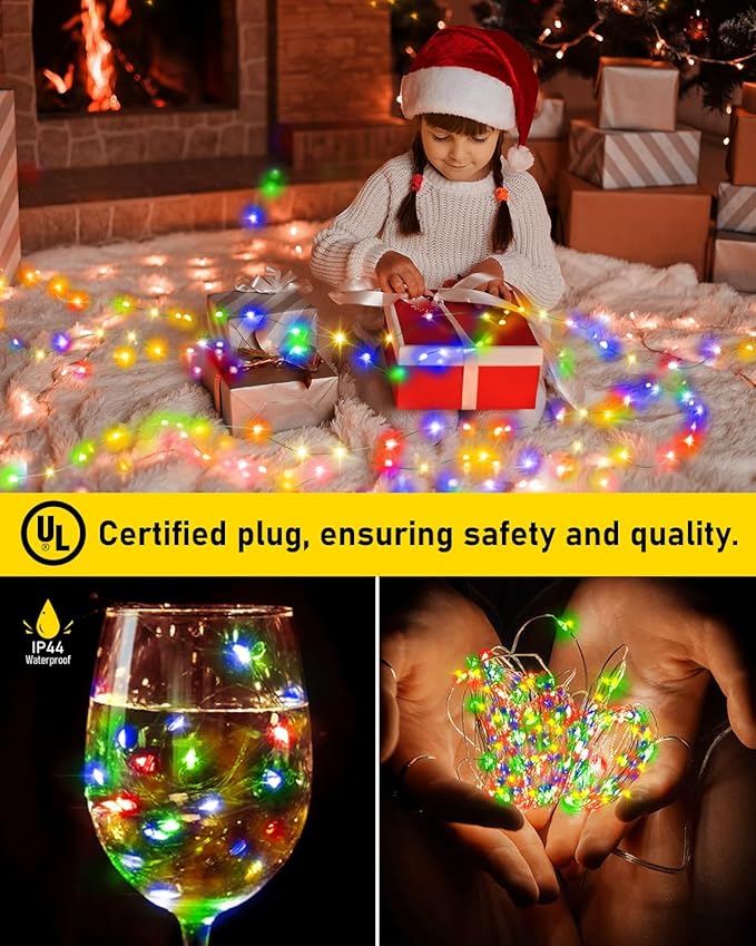 KNONEW 203FT Outdoor Christmas Fairy Lights Plug in,600 LED String Lights Outdoor Waterproof 8 Modes Memory Times for Wedding Bedroom Walls Garden Trees Decoration(Multicolor)
