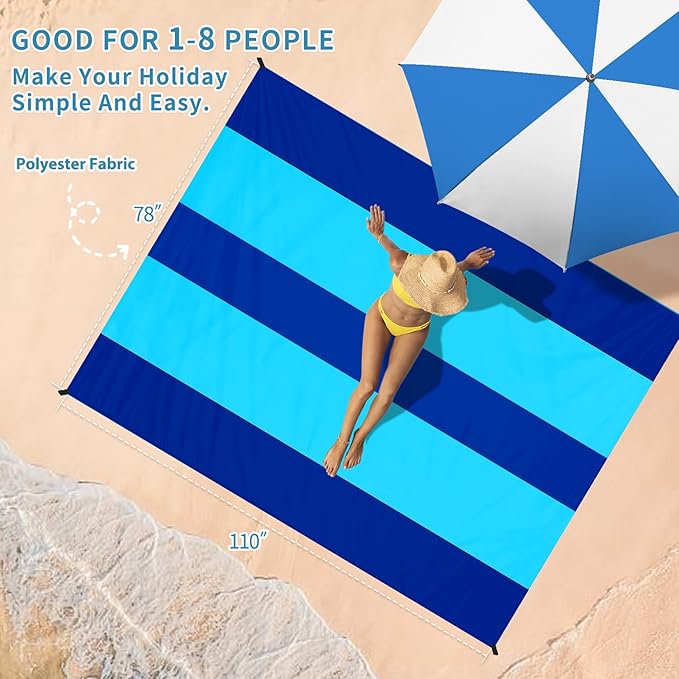 BYDOLL Beach Blanket Waterproof Sandproof 78''×110'' Suits1-7 Adults Compact Lightweight Oversized Sand-Free Blanket Large Picnic Mat for Beach Travel Camping Hiking