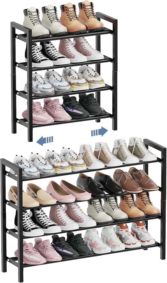 Mavivegue Expandable Shoe Rack, 4-Tier Shoe Organizer for Closet, Adjustable Shoe Rack for Front Door Entrance, Entryway