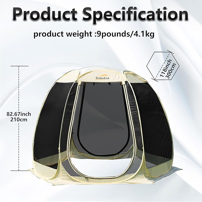 Pop Up Screen House, 10'x10' Outdoor Screen Tent for Camping, Screened Gazebo with Mosquito Netting, Carry Bag