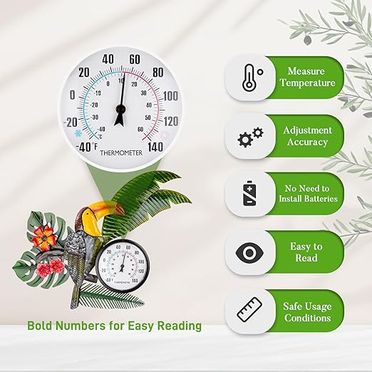 27" Outdoor Thermometer, Large Thermometer Outdoor Waterproof, Toucan Decorative Outdoor Thermometers for Patio, Home, Backyard, Living Room