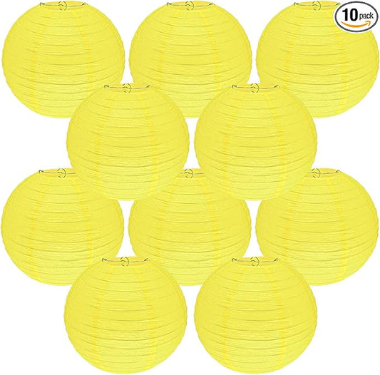10Pcs 16 Inch Round Paper Lanterns for Home Decor, Restaurant, Church, Wedding, Birthday Party Decorations, Hanging Chinese Japanese Paper Lantern Lamps (Yellow)